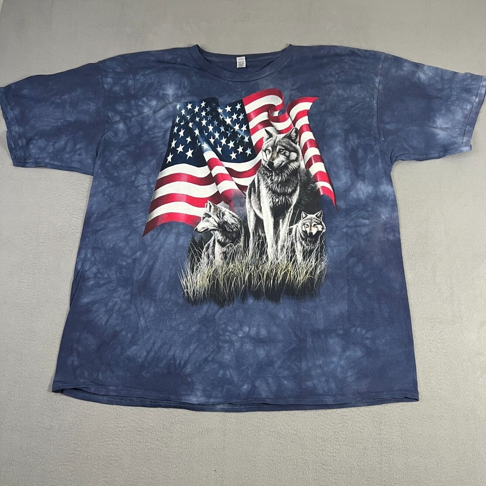 Pack‎ of Wolves American Flag Mountain Tie-Dye T-shirt 3XL Blue